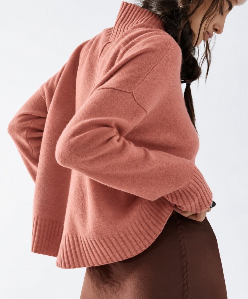 Free People Women’s S 100% Cashmere Dusty Rose Mock Neck Cropped Sweater
